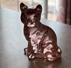 Pink Fenton Cat Glass Figurine Hand Painted Flowers Signed