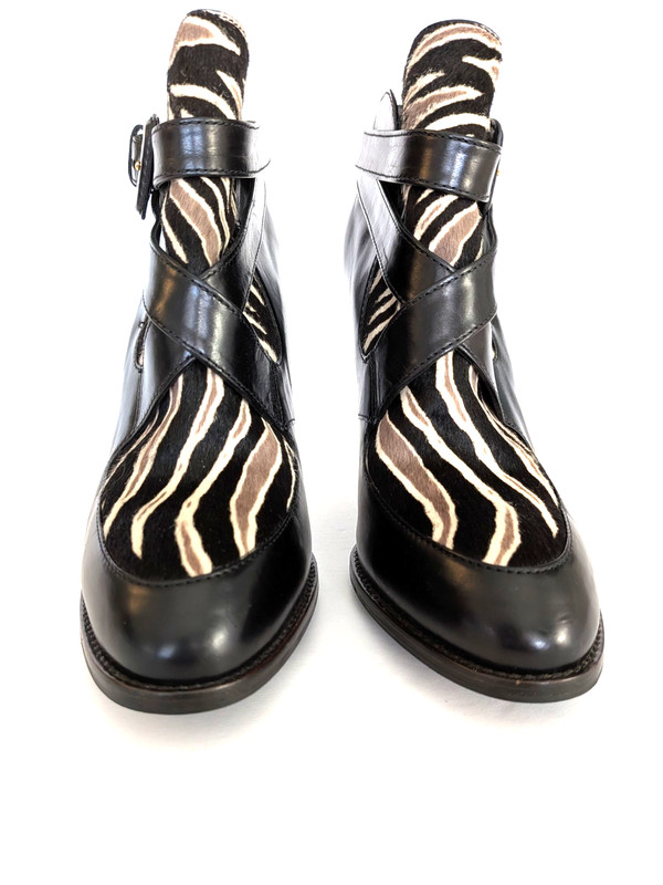 Tod's High Heel Ankle High Booties Black with Animal Print Size 38 (US 8)
