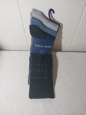 COLE HAAN Men's 3 Pair Multicolor Combed Cotton Crew Socks Sz 7-12 Blue Gray