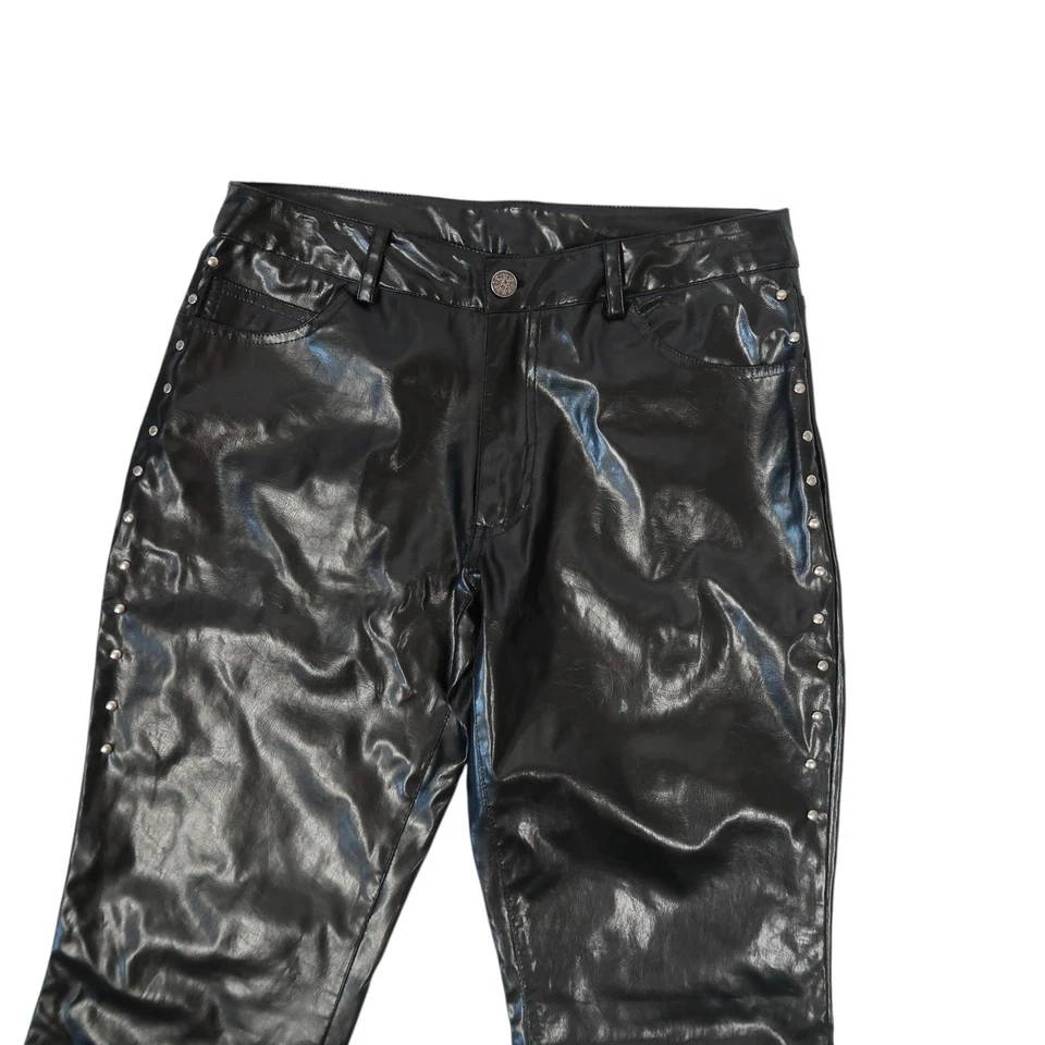 Pantalones acampanados vintage Y2K Cyber Generation de imitación de cuero negro con tachuelas 5 Foto 2 de 4