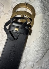 Gucci Men's Adjustable Dress Belt Black/Gold Double G Logo Buckle Size 80/32