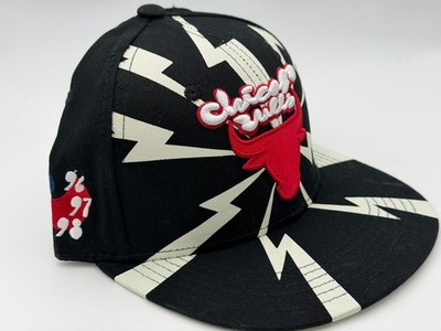 Chicago Bulls BMO Snapback Hat Black White Lightning Bolt Flat Brim Cap NBA