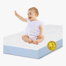 White Baby Crib Mattress Pad - White Mattress with Light Blue Side Panels