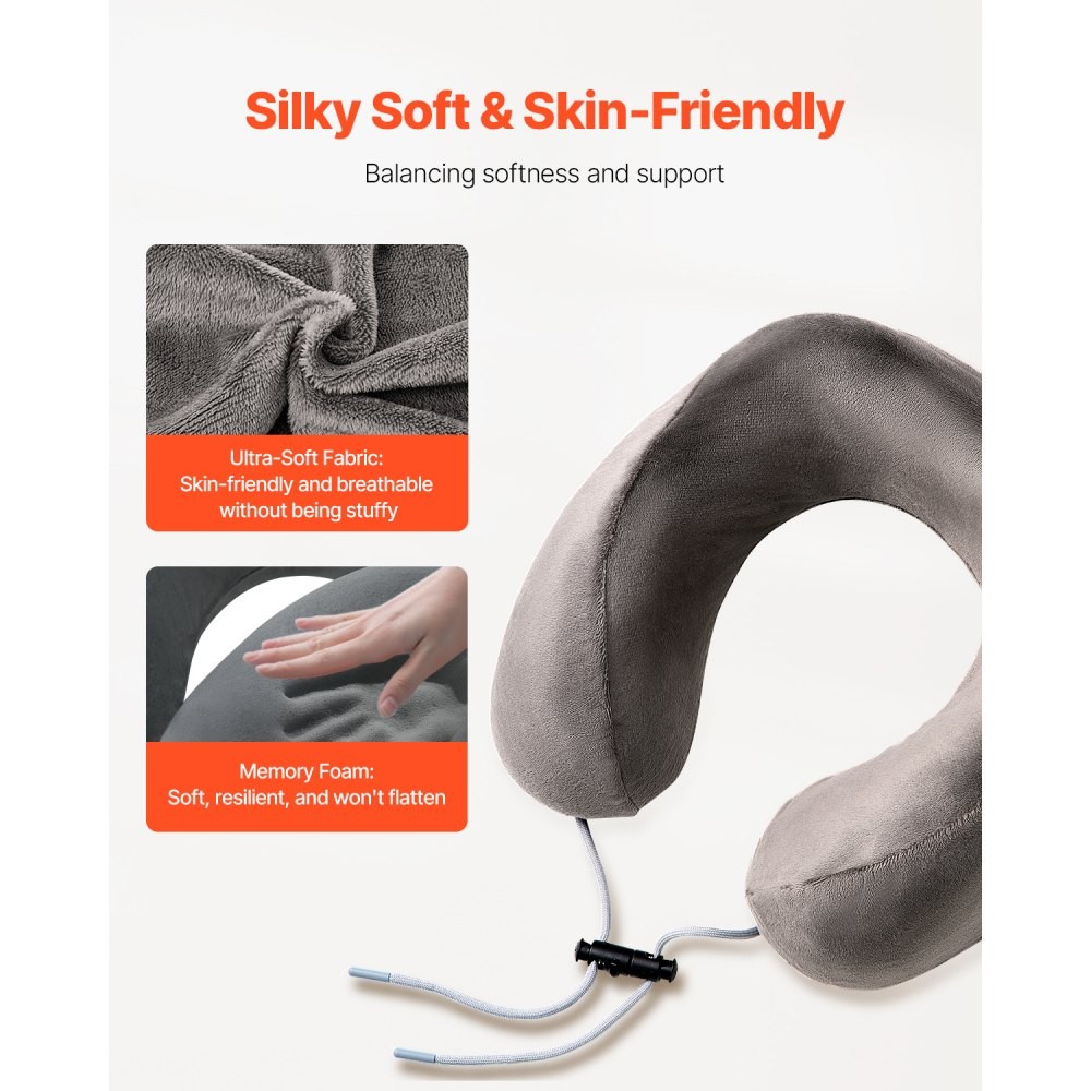 Travel Pillow Enhanced Memory Foam U Shape Neck Support Dark Gray
