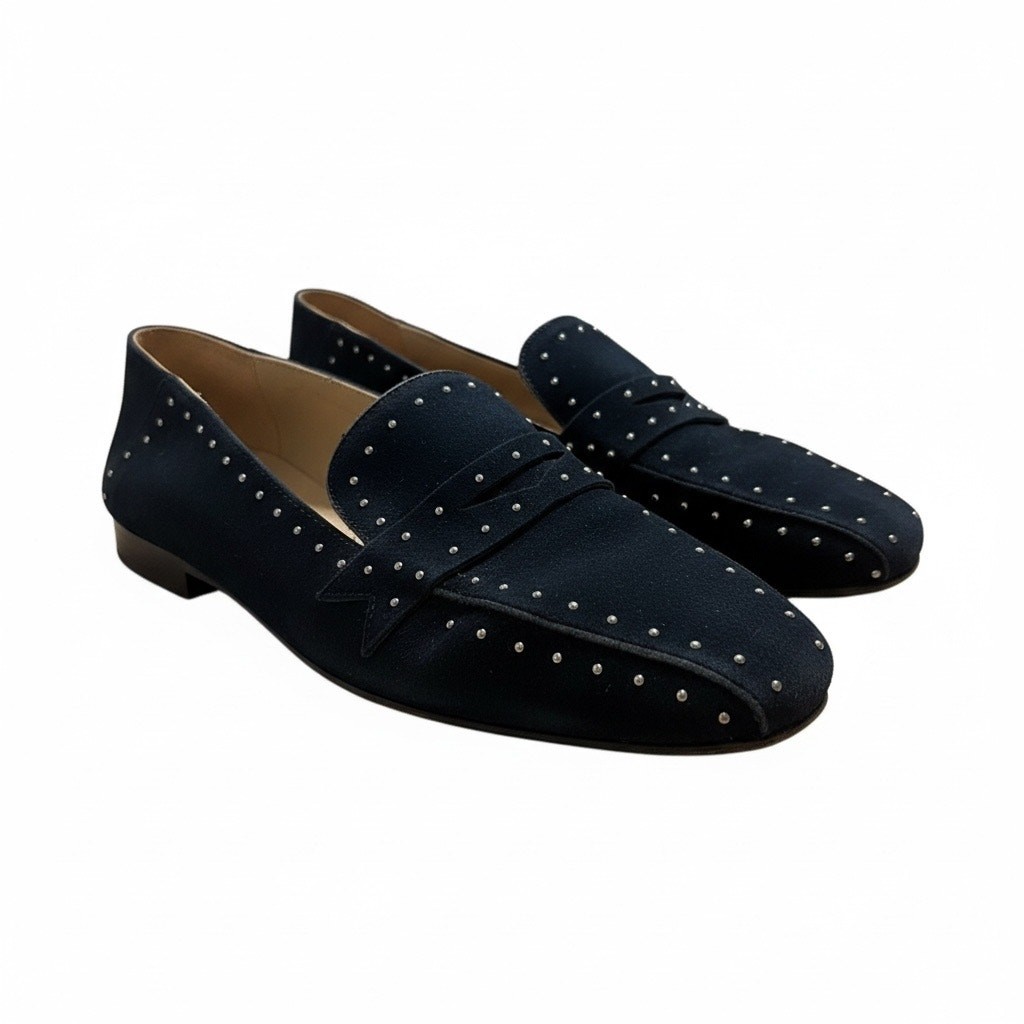 Massimo Dutti Navy Suede Studded Square Toe Loafers Flats - Size 37 US 6.5–7 thumbnail 3
