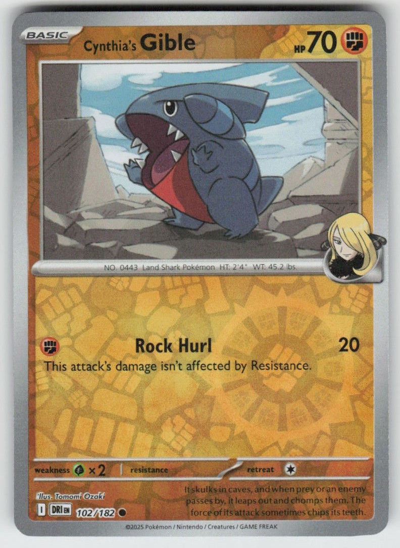 Cynthia's Gible 102/182 Common Destined Rivals Pokemon Reverse Holo Near Mint