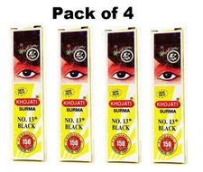 Khojati Surma No.13 Natural BLACK Surma Kohl Kajal Eyeliner Powder كحل pack of 4