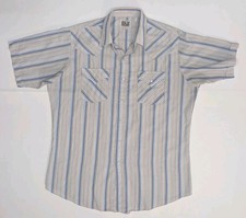 Vintage Ely Cattleman Mens L Short Sleeve Western Pearl Snap Shirt Double Pocket