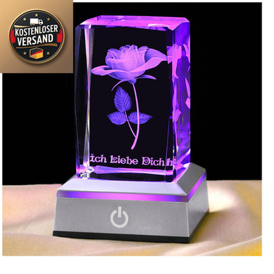 3D Rose Crystal Multicoloured Night Light I Love You Decolamp