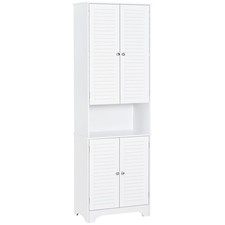 Freestanding Bathroom Linen Tower, Tall Storage Cabinet with Adjustable Shelves