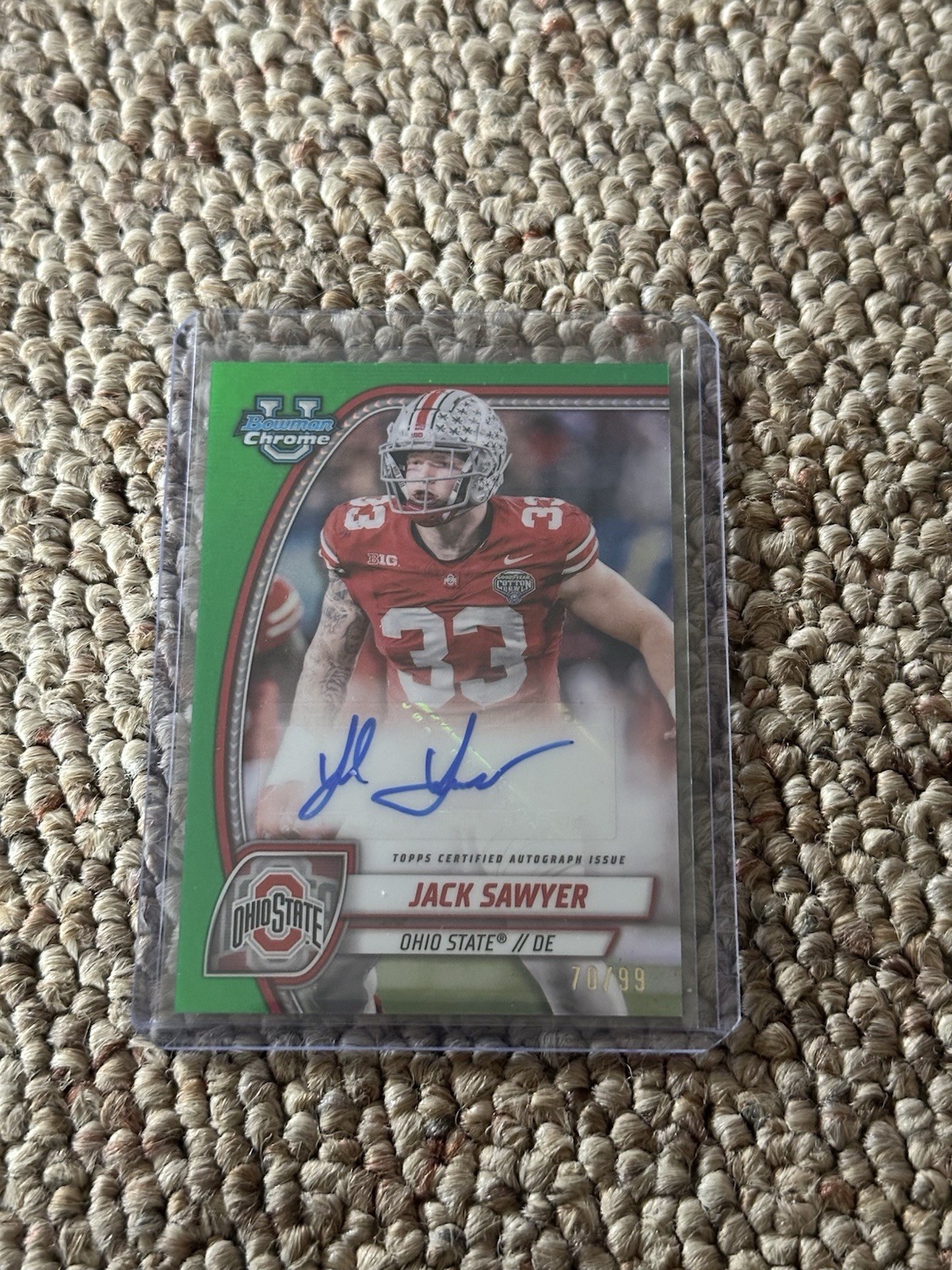 2024 Bowman Chrome University Jack Sawyer Prospect Auto Green Refractor /99