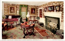 Parlor, Thomas Bailey Aldrich Memorial, Portsmouth, NH - Postcard