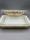 Vintage Pyrex Gold Acorn Leaves Space Saver Casserole 548-B with Lid + Divided