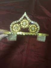  11 Crown Head Tiara Blue Crystal Hair Pageant Large Vintage Excellent Cond