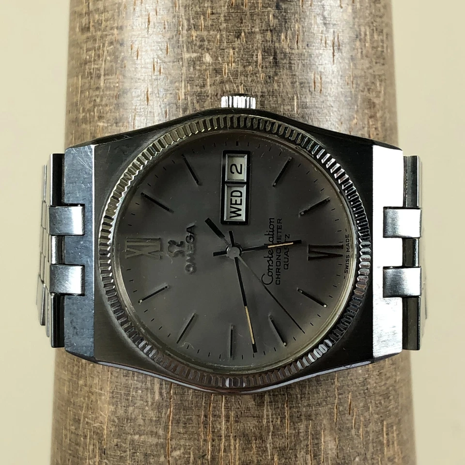 Vtg Omega Constelation Men 10K Gold Filled Quartz Watch 7" Parts Repair - Image 2 of 4