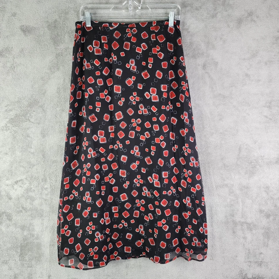 Falda midi de seda Allison Taylor para mujer negra y roja con estampado geométrico talla M Foto 2 de 4