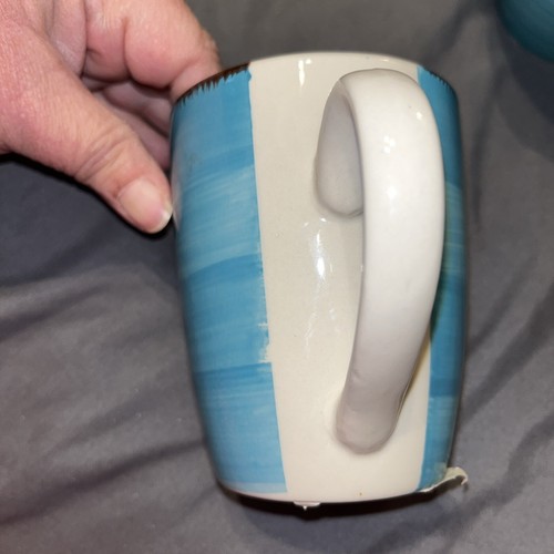 4 Royal Norfolk Coffee Mugs Cups Turquoise & White, Brown Rim 12 oz - Picture 10 of 24