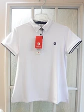 Moncross Switzerland Blue Trim on White Collared Shirt Women 95(US M) ~NWT~