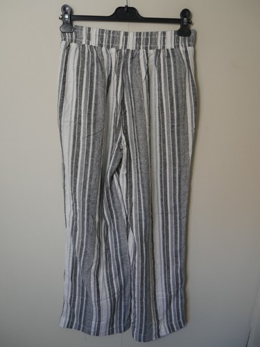 Briggs Linen Blend Straight Leg Trousers Size Large L Grey White Stripe (K2192) - Picture 4 of 8