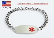  Medical Alert ID Bracelet -FREE ID Wallet Card,Engraving -Men’s Women's USA 