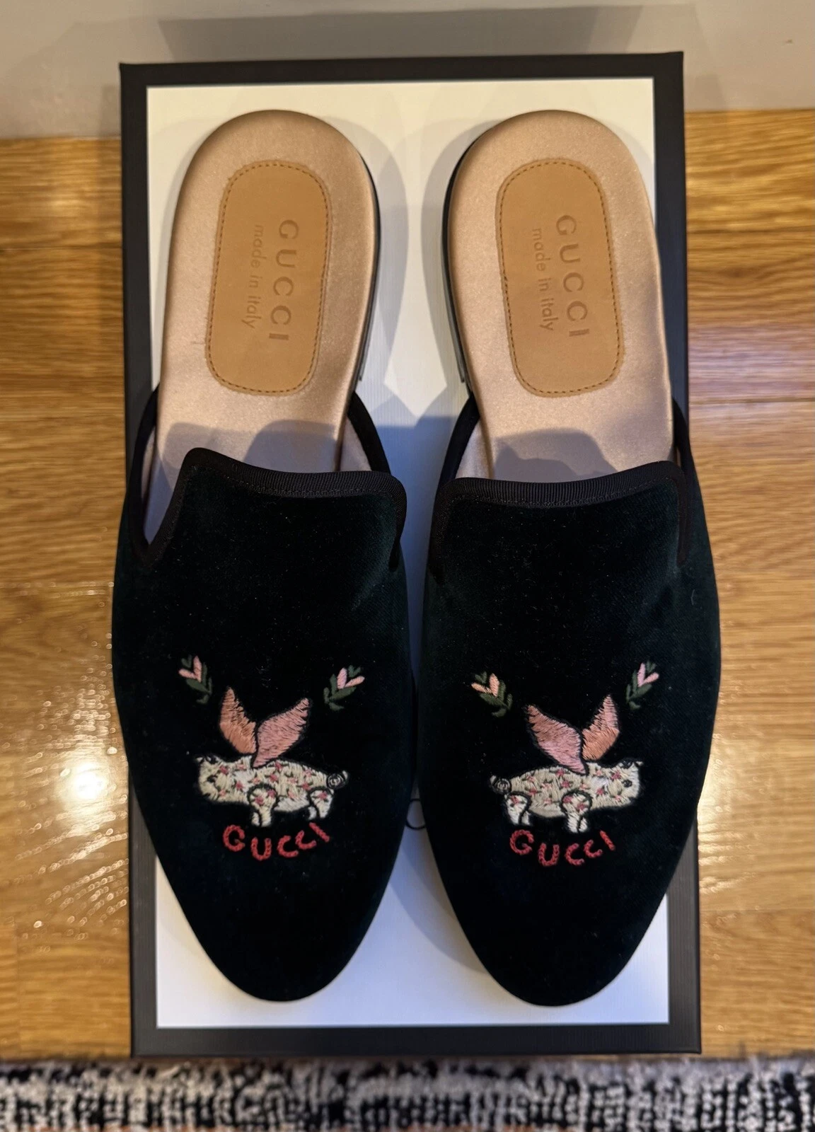 Mules en velours homme Gucci When Pigs Fly noir vert taille EU44/US11