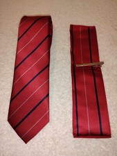 RBOCOTT Red Stripe Tie and Pocket Square with Tie Clip Sets for Men Busine...