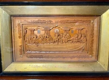 antique mini early 19th century carved wood religious Last Supper wall sculpture