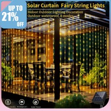 Solar Curtain Fairy String Lights Waterproof Gazebo Patio Garden Waterfall Light