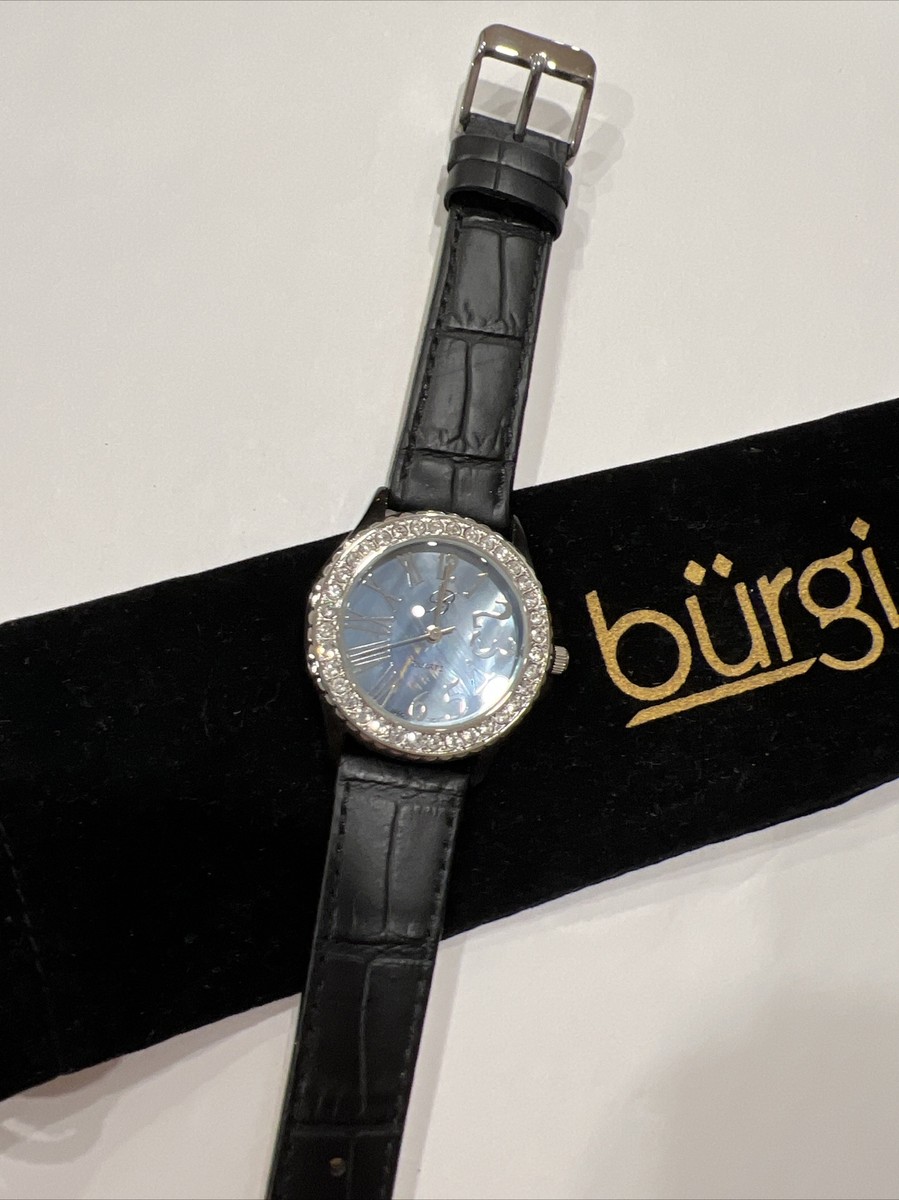 BURGI Swarovski Crystal Black WATCH Mother Of Pearl Leather  display picture 3