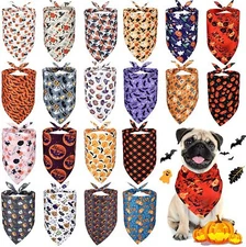 20Pcs Halloween Costume Dog Bandana Handkerchief Pumpkin Pet Triangle Scarf Bibs