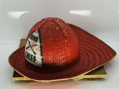 Vintage Fireman’s Hat Fire Chief Wicker Hat 1950’s Child’s Size Halloween 