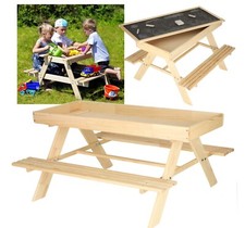StrMy Toys Tavolino Enfant en Bois avec Bancs Lavagna Jardin