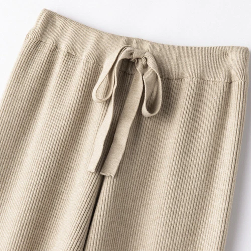 Lockere Damenhose weites Bein hoher Bund Wolle Kaschmir Strick gerade lange Hose - Bild 5 von 31
