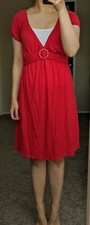 NWT Red V Neck Short Sleeves Belted Thigh Knee Length Soft Stretchy Dress Small