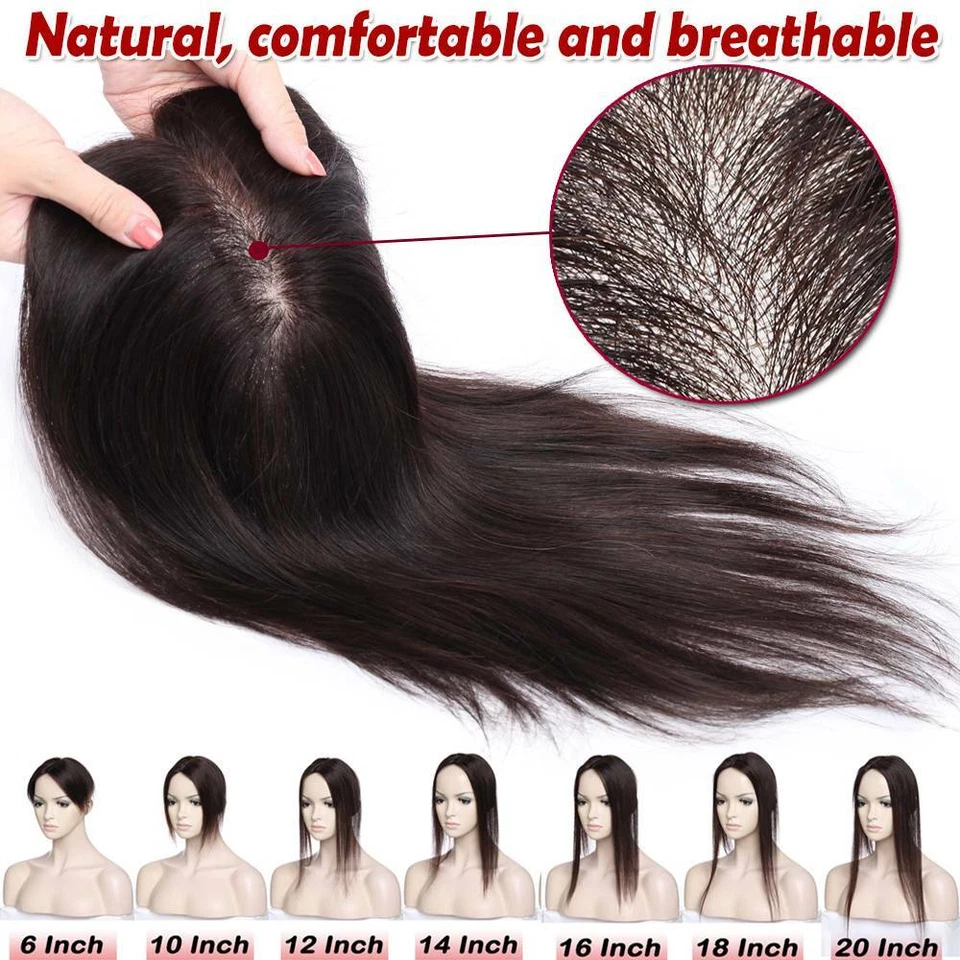 Topper Hairpieces Top Wiglet Women's Toupee Clip In 100% Real Human Hair Silk US - Image 3 of 4