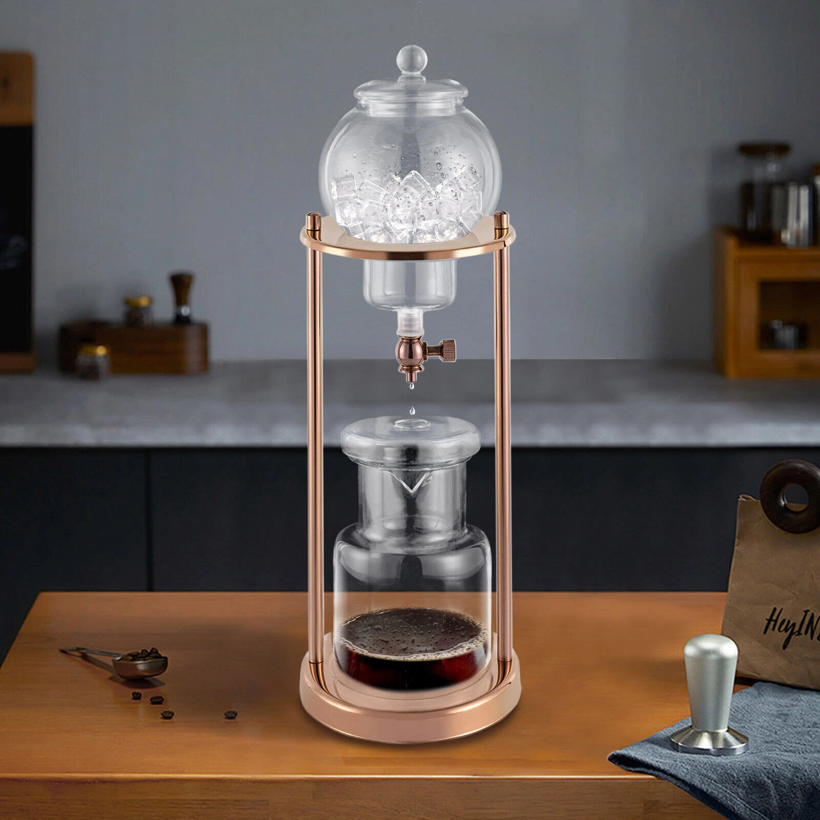 Iced Coffee Dripper Cold Brew Drip Tower Coffee Maker Stainless Steel 600ml Gold