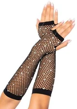 Brand New Rhinestone Fishnet Arm Warmers Gloves Leg Avenue 2037