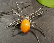 935 Silber Brosche Spinne Bernstein Butterscotch Cabochon Jugendstil Art Deco
