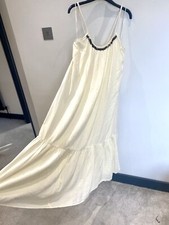 Zara 100% Cotton Cream Long Midi Dress Braided Straps Coin Detail Boho Bloggers