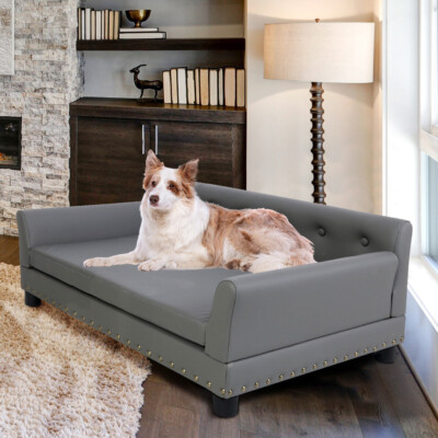 Pet Sofa Bed Elevated Dog Couch Chair Leather Lounge ffor Medium