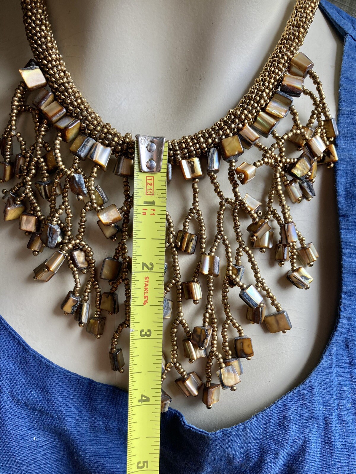 HANDMADE BOHO STATEMENT CLUSTER NECKLACE GOLD SEE… - image 7