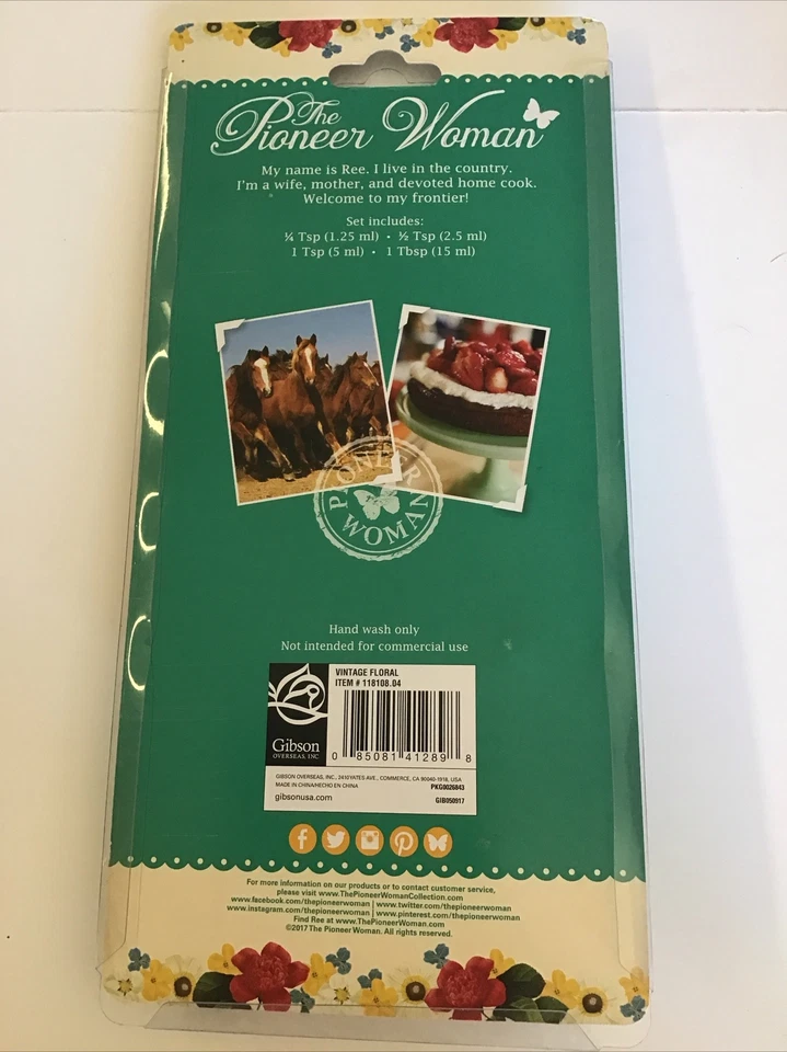 Pioneer Woman Vintage Floral Ceramic Measuring Spoons 4-Piece White Utensils - Image 3 of 3