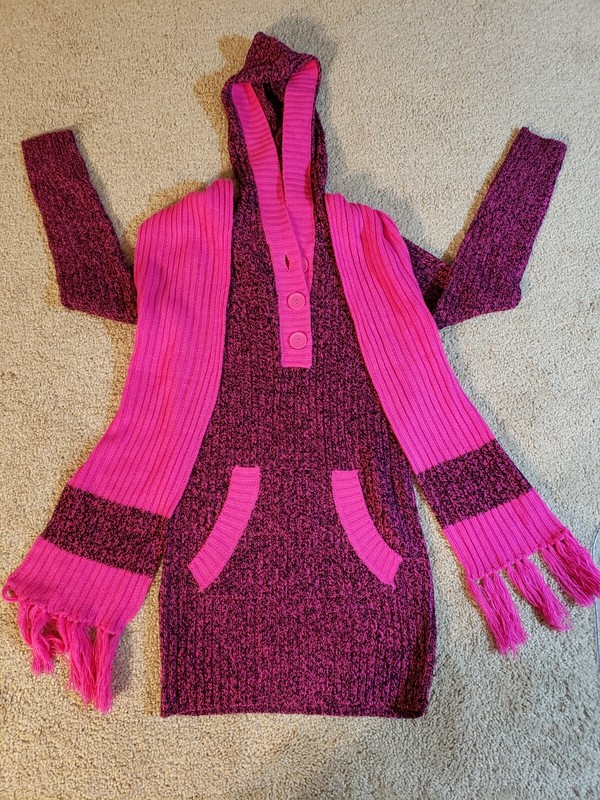 DEREK HEART Girls Pink and Black Hooded Sweater Set Size S (7/8) NWOT