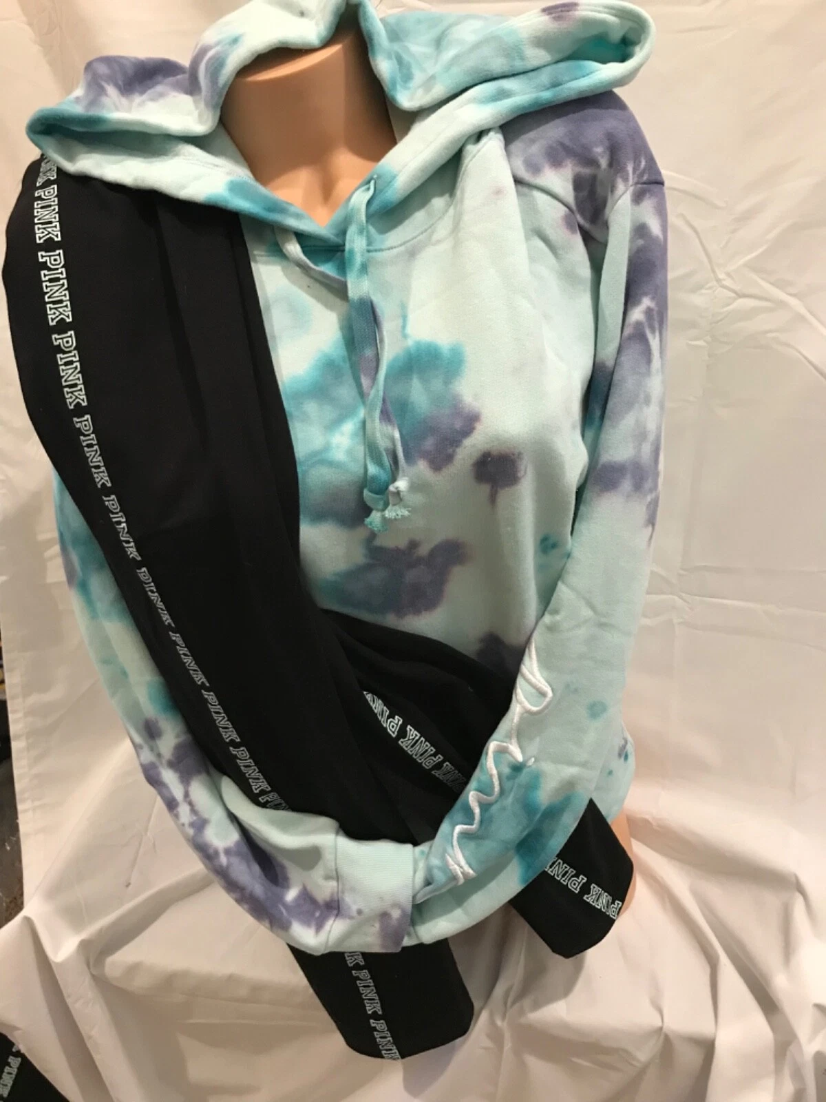 UNDERCOVER Victorias Secret rosa campus pullover felpa con cappuccio e leggings SET 2 PEZZI M XXL NUOVO CON ETICHETTE Tiedye