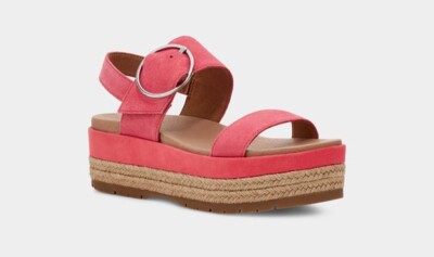 UGG April Espadrille Platform Sandals Suede Strawberry Sorbet Pink Size 8 NEW
