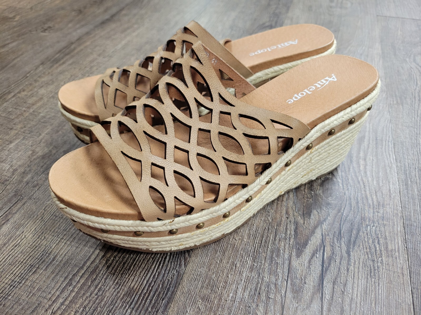 Antelope Hi Laser Cut Slide Wedge Sandal Jute Heels Shoes Euro 41 US 9.5 10
