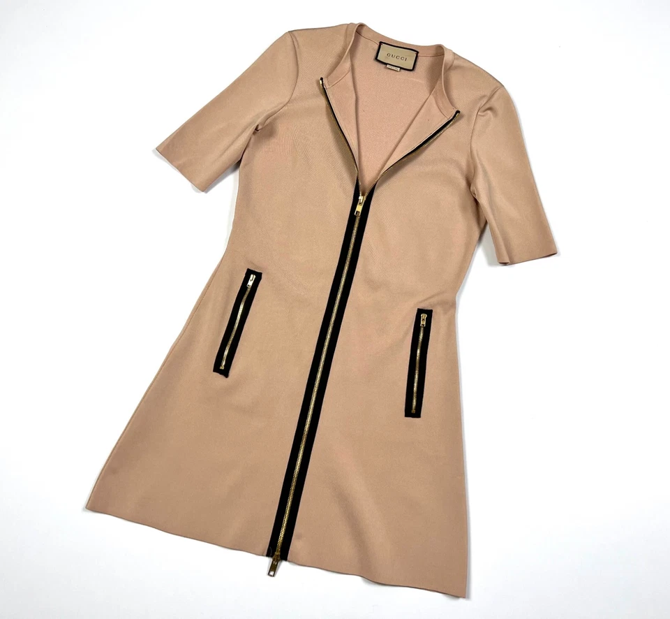 Auténtico vestido de lujo para mujer GUCCI GG polvoriento cremallera completa talla S/M PVP $1690 Foto 4 de 4