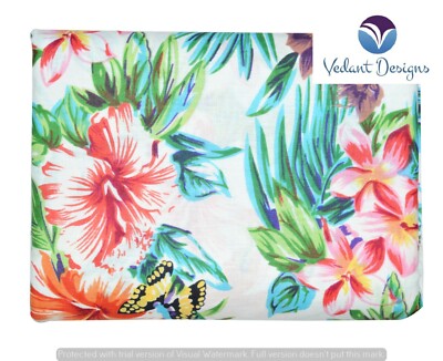 20 Yard Indian Hand Block Floral Print Pure Cotton Running Fabric Multicolor