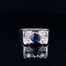 Men's Pinky Ring 2Ct Oval Cut Blue Sapphire & Diamond 14K White Gold Finish