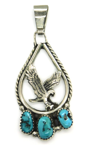 Running Bear Trading Gallup 925 Sterling Silver & Turquoise Flying Eagle Pendant